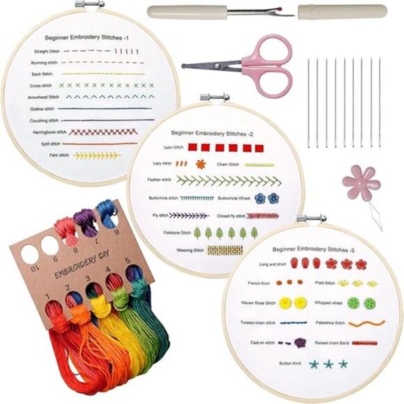 Beginners Embroidery Practice kit 3 Sets to Learn 30 Different Stitches - Picture 7 of 7